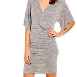 New Leith Womans Small Grey Heather Faux Wrap Dress Side Cinch NWT